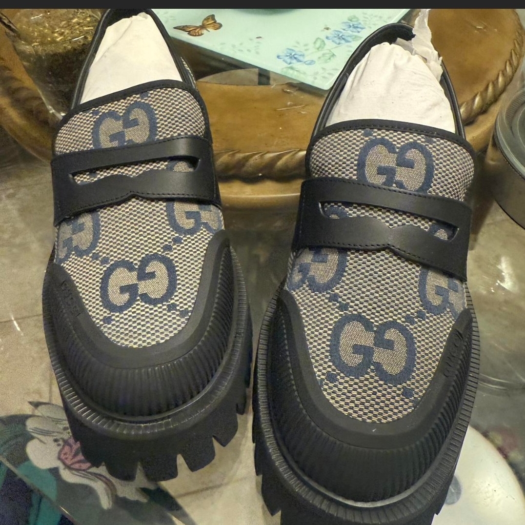 Gucci Monogram Loafers With Black Trim